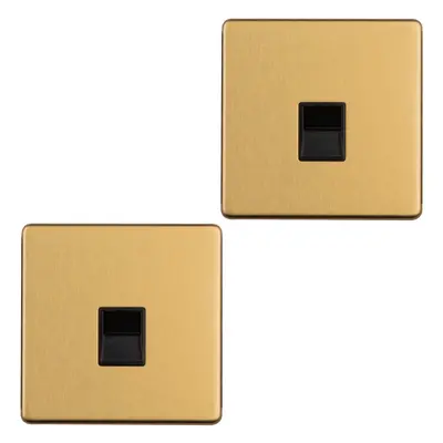 2 PACK Gang BT Telephone Master Socket SCREWLESS SATIN BRASSWall Face Plate