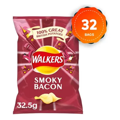 32 x Walkers Crisps Smokey Bacon 32.5g