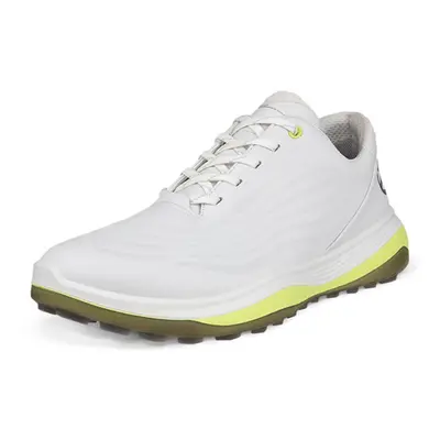 (UK 7.5, White/Yellow) Ecco Mens LT1 Lace Up Waterproof Spikeless Full Grain Leather Golf Shoes