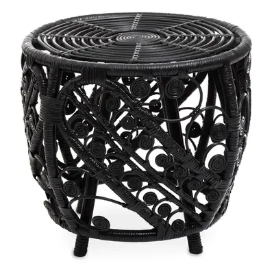 Interiors by Premier Chic Design Black Natural Rattan Side Table, Versatile Coffee Table, Sturdy