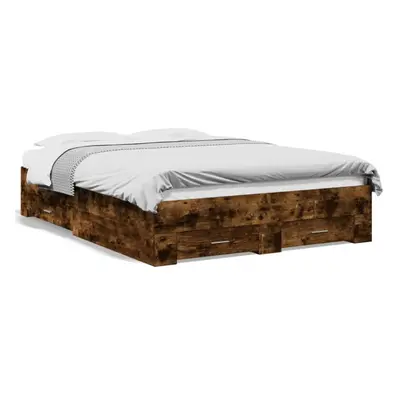 (smoked oak, x cm) vidaXL Bed Frame with Drawers Bed Base Grey Sonoma 140x200 cm Engineered Wood