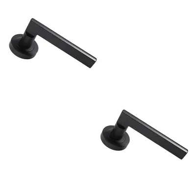 2x PAIR Straight Plinth Mounted Handle on Round Rose Concealed Fix Matt Black