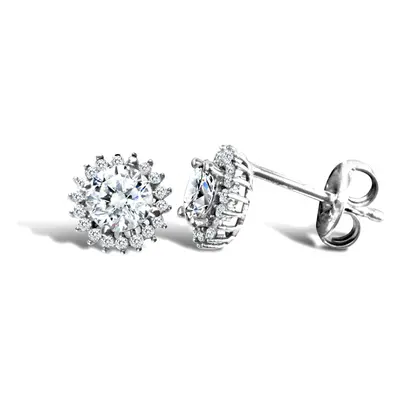 Jewelco London Ladies 9ct White Gold White Round Brilliant Cubic Zirconia Round Cluster Stud Ear