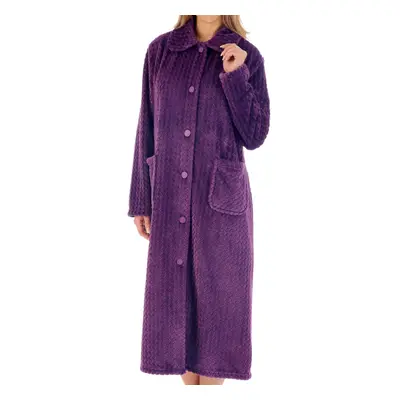 (Purple, Small - UK 10/12) Slenderella Ladies Zig Zag Fleece Button Up Dressing Gown