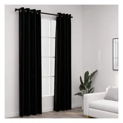 vidaXL 2x Linen-Look Blackout Curtains with Grommets Black 140x245cm Drape