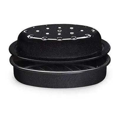 Enamel Self Basting Oval Roasting Tin with Lid