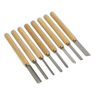 8 Piece Wood Turning Chisel Set - Steel Shafts & Tips - Long Softwood Handles