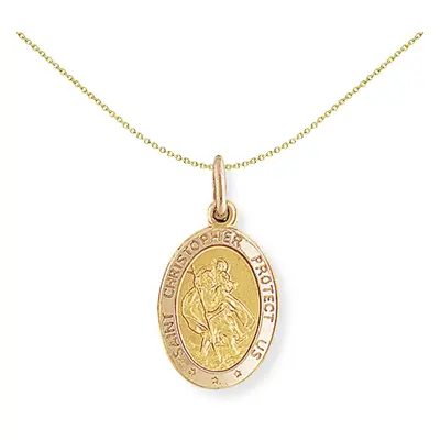 Jewelco London 9ct Yellow Gold Oval St. Christopher Medallion Charm Pendant - 12x26mm - SCNR0203