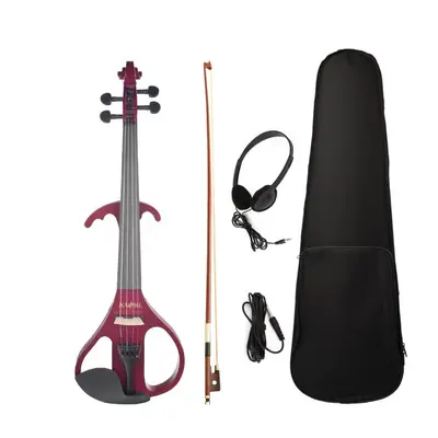 (Purple) Full Size 4/4 Violin Electric Violin Fiddle Maple Body Fingerboard Pegs Chin Rest with 