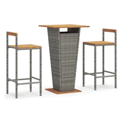 (grey, piece) vidaXL Garden Bar Set Bar Table and Chair Poly Rattan and Solid Wood Acacia