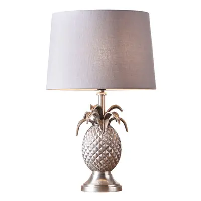 Table Lamp Pewter Plate & Charcoal Linen 60W E27 GLS Base & Shade