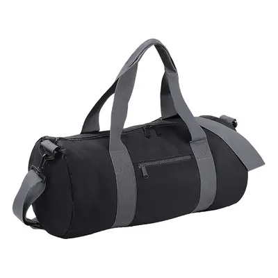 (One Size, Black/Grey) Bagbase Plain Varsity Barrel / Duffle Bag (20 Litres) (Pack of 2)