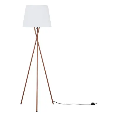 Modern Copper Metal Tripod Floor Lamp with a White Tapered Shade - Complete with a 6w LED Bulb [