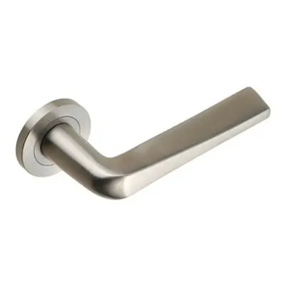 PAIR Chunky Flat Tapered Bar Handle on Round Rose Concealed Fix Satin Steel