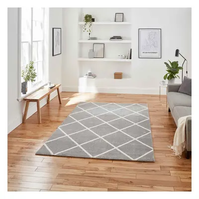 (Grey/Cream, x cm) Modern Geometric Diamond Rugs Small Large Bedroom Living Room Rug Soft Carpet