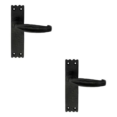 2x PAIR Creased Style Handle on Slim Latch Backplate x 38mm Black Antique