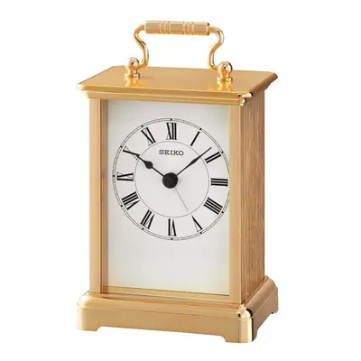 Seiko Gold Tone Quartz Battery Carriage Mantel Clock with Clear Easy to See Face and Beep Alarm 