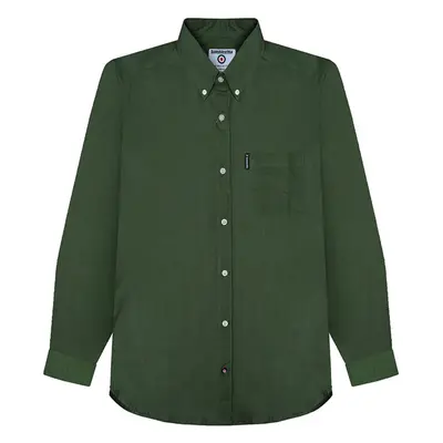 (S, Forest Green) Lambretta Mens Oxford Long Sleeve Button Down Collar Shirt - Forest Green