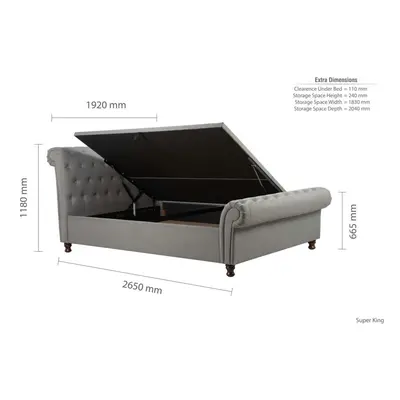 Super King Size Ottoman Bed Frame Castello Storage Fabric 180cm 6FT Grey