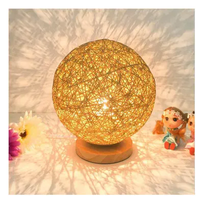 (Hemp color) 60W E27 Dimmable Sepak Takraw Wood Desk Light Night Lamp AC110--220V