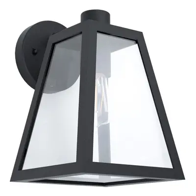 IP44 Outdoor Wall Light Black Trapeze Lantern x 60W E27 Bulb Porch Lamp