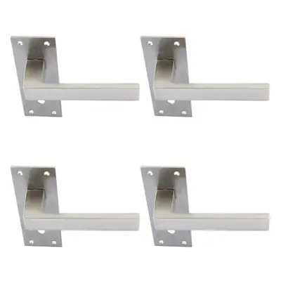 4x PAIR Straight Square Handle on Slim Lock Backplate x 50mm Satin Nickel