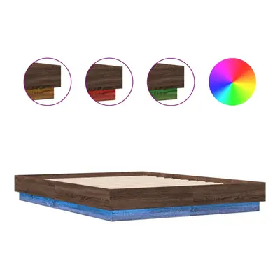 vidaXL Bed Frame with LED Lights Home Bed Base Brown Oak 135x190 cm Double