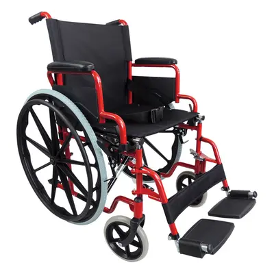 Lightweight Self Propelled Steel Transit Wheelchair - Foldable Design - Red