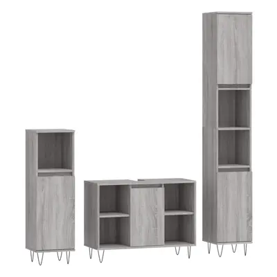 (grey sonoma) vidaXL Bathroom Furniture Set Vanity Unit Piece Grey Sonoma Engineered Wood