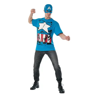 (Blue) Captain America Costume T-Shirt with Mask