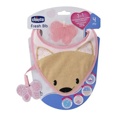 Chicco Fresh Teething Ring with Bib In Pink 4m+