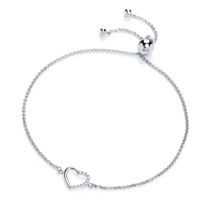 Jewelco London Ladies Sterling Silver Swarovski Zirconia Heart Adjustable Toggle Slider Bracelet