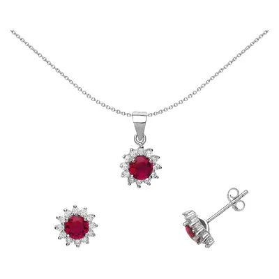 Jewelco London Ladies Sterling Silver Ruby-Red Cubic Zirconia Sunshine Cluster Solitaire Earring