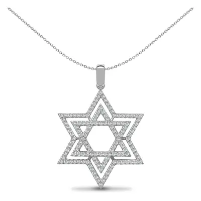 Jewelco London Solid 18ct White Gold Pave Set Round G SI1 0.6ct Diamond Magen David Star Charm P