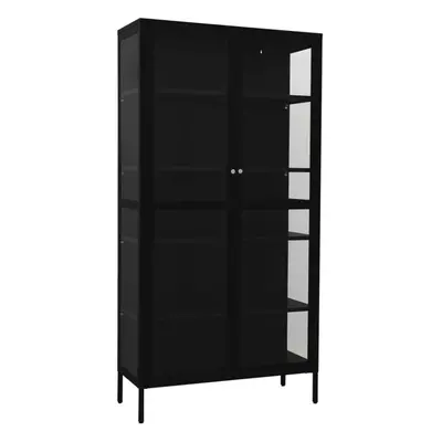 vidaXL Display Cabinet Black Steel and Tempered Glass Side Storage Cabinet