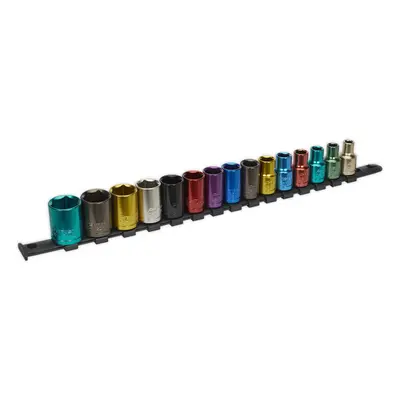 15 PACK Multi Colour Socket Set 1/2" Metric Square Drive - Pt WallDrive Torque