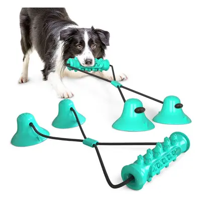 (Blue) Dog Molar Bite Chew Toy Rope Pull Interactive with Suction Cup for Pulling Chewing Teeth 