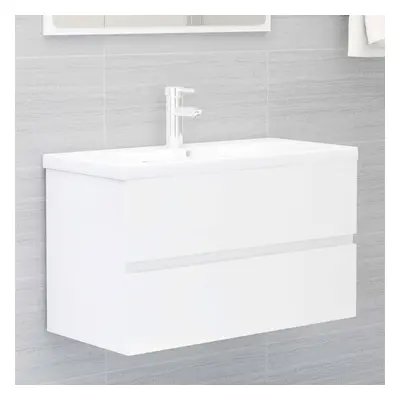 vidaXL Sink Cabinet High Gloss White Chipboard Cupboard Storage Rack Organiser