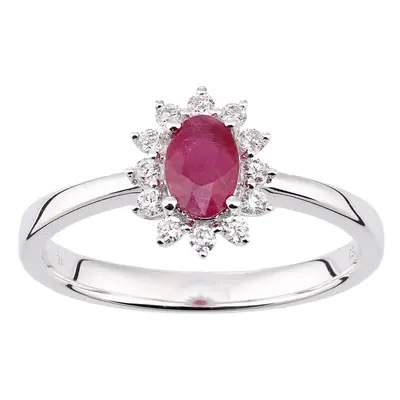 (M) Jewelco London 18ct White Gold Oval Ruby and Diamond Cluster Ring