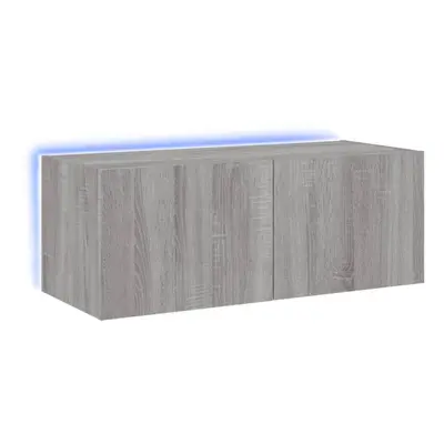 vidaXL TV Wall Cabinet with LED Lights Floating TV Unit TV Cabinet Grey Sonoma