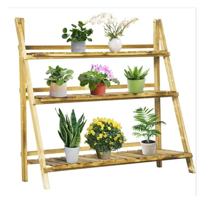 Outsunny Flower Stand Plant Display Rack 3-Tier Foldable Wood Garden Patio