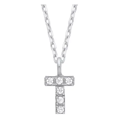 Jewelco London Ladies Rhodium Plated Sterling Silver Encrusted Mini Initial Pendant Necklace + i