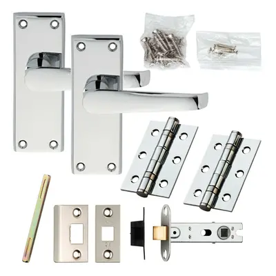 Door Handle & Latch Pack Chrome Straight Lever on Square Backplate x 42mm