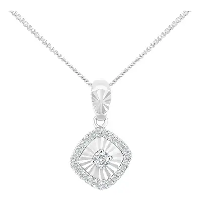 Jewelco London 18ct White Gold Round 5pts Diamond 6pts Halo Pendant Necklace inch 46cm - PP2AXL0