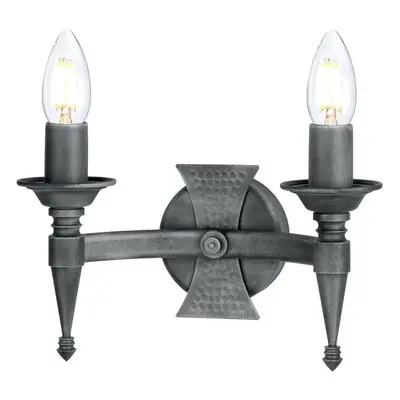 Twin / Double Wall Light Wrought Iron Beaten Metal Black Silver LED E14 60W