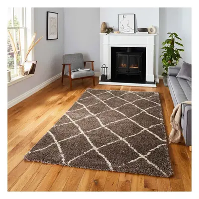 (Beige/Cream, x cm) Diamond Geometric Shaggy Rugs Nordic Scandi Barber Style Rug Soft Warm Small