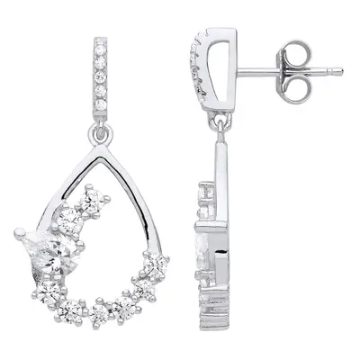 Jewelco London Ladies Sterling Silver Pear Cubic Zirconia Tears of Joy Stud Drop Earrings - GVE8