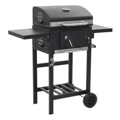 vidaXL Charcoal-Fueled BBQ Grill with Bottom Shelf Black Freestanding Barbecue