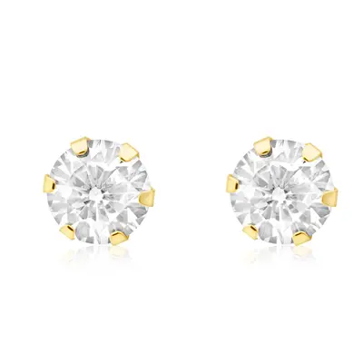 Jewelco London Ladies 9ct Yellow Gold Cubic Zirconia Claw Stud Earrings - 5mm - SENR02305