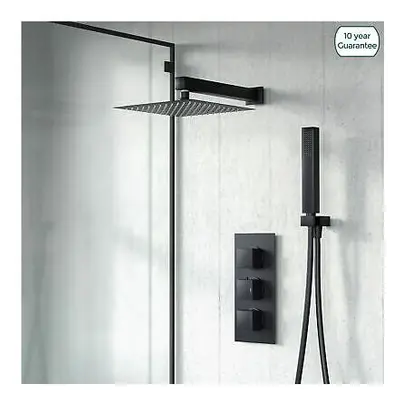 285 mm Black Matt Square Shower Head Concealed Thermostatic Mixer Valve HandHeld